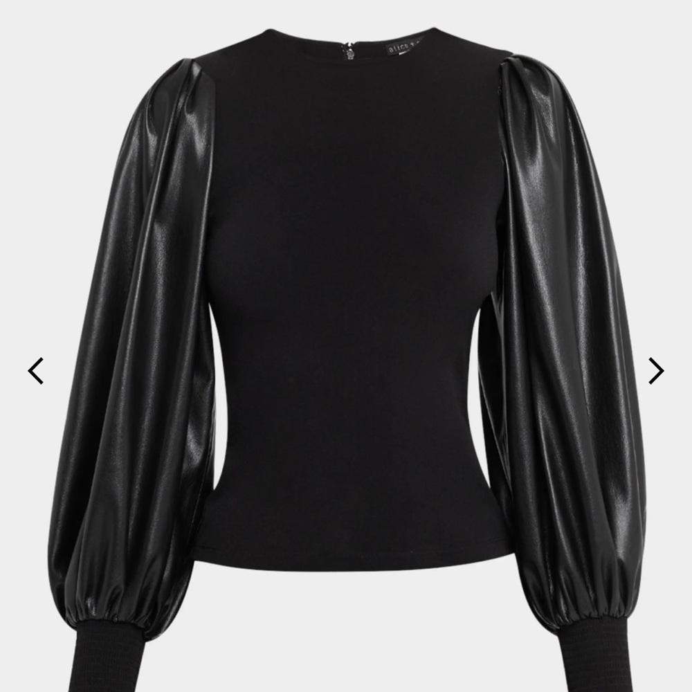 Alice + Olivia Black Puff Sleeve Blouse
